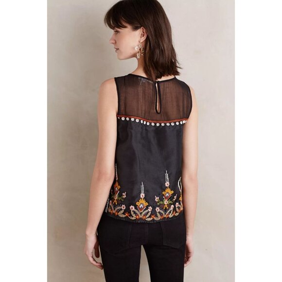 FLOREAT Nalini Black Floral Embroidered Beaded Organza A-Line Blouse, Size 10 - Picture 2 of 15